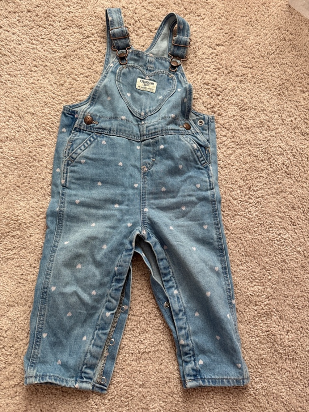 OshKosh B'gosh Light Blue Denim Overalls with White Heart Print
